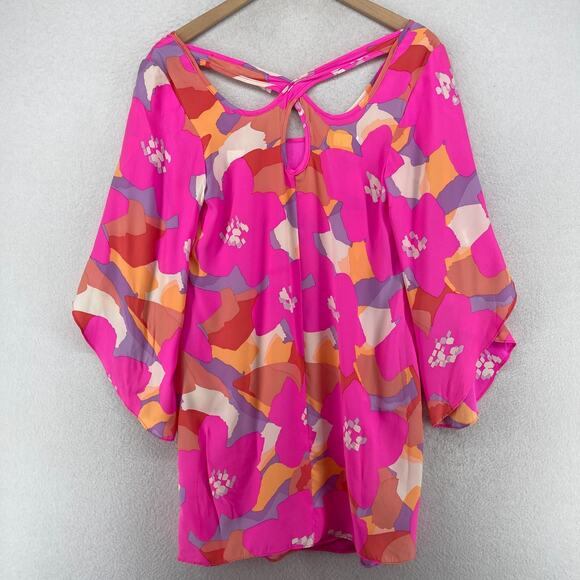 ALICE & TRIXIE Tunic Dress XS Silk Floral Cutout Cover Up Kimono Sleeve Pink - Picture 2 of 12
